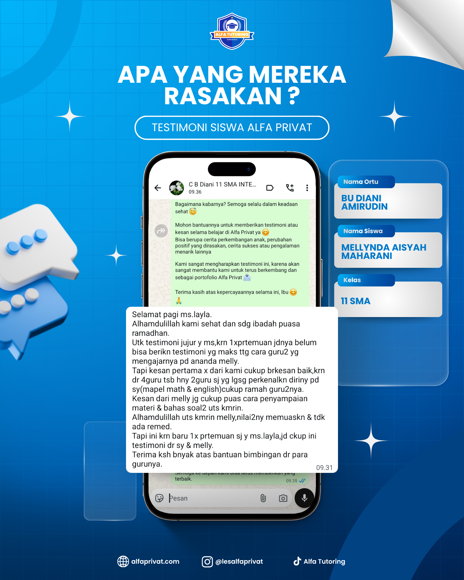 Testimoni Orang Tua Siswa Bu Diani Amirudin