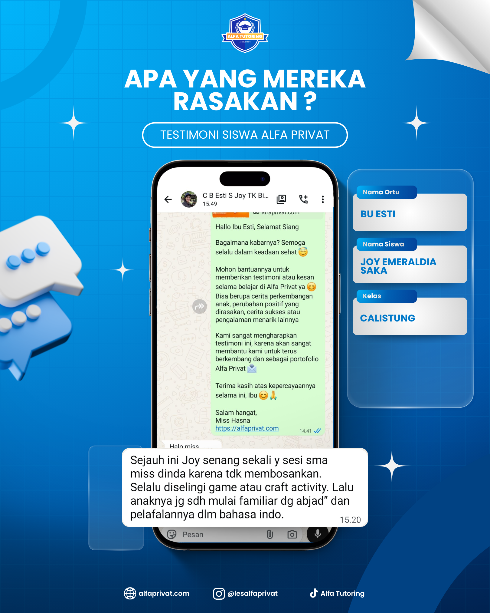 Testimoni Orang Tua Siswa Bu Esti