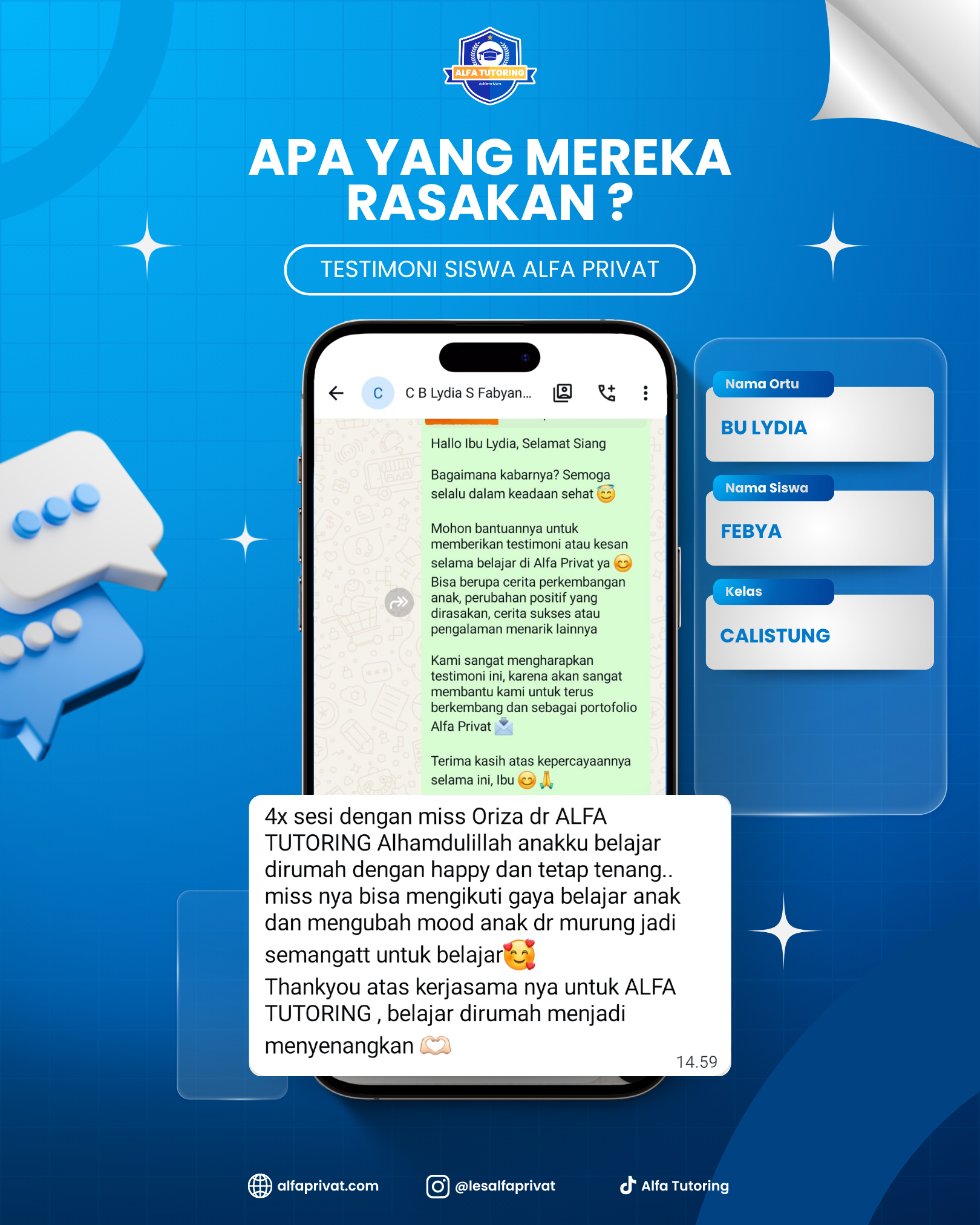 Testimoni Orang Tua Siswa Bu Lydia